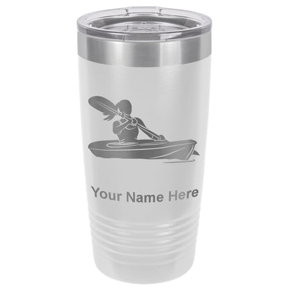 20oz Vacuum Insulated Tumbler Mug, Kayak Woman, Personalized Engraving Included