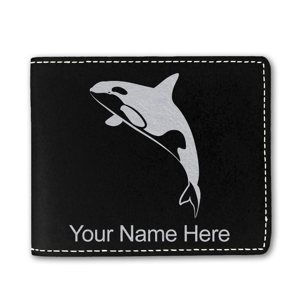 Faux Leather Bi-Fold Wallet, Killer Whale, Personalized Engraving Included