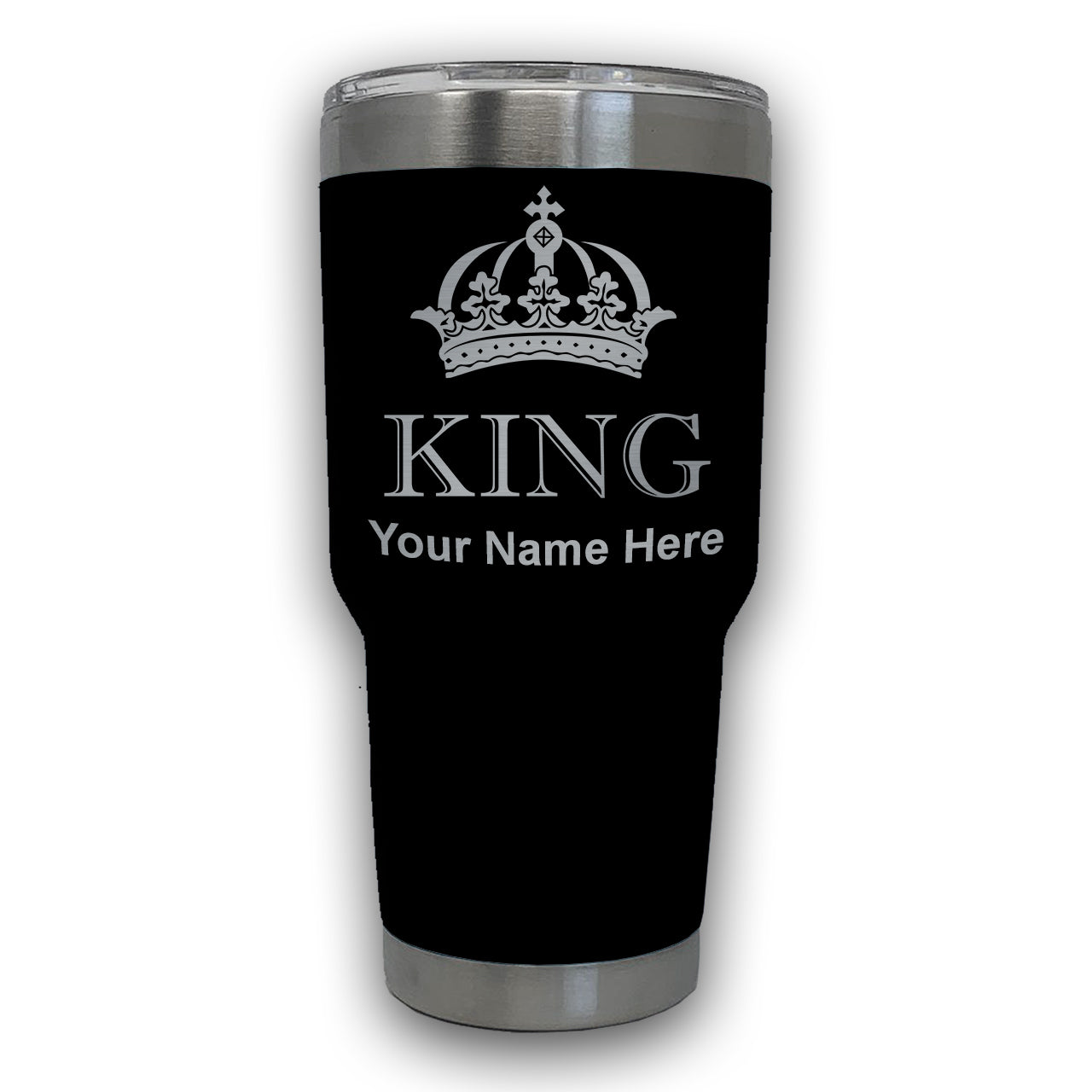 LaserGram 30oz Tumbler Mug, King Crown, Personalized Engraving Included