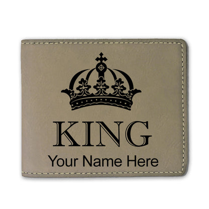 Faux Leather Bi-Fold Wallet, King Crown, Personalized Engraving Included