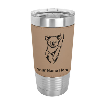 20oz Faux Leather Tumbler Mug, Koala Bear, Personalized Engraving Included - LaserGram Custom Engraved Gifts