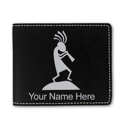 Faux Leather Bi-Fold Wallet, Kokopelli, Personalized Engraving Included