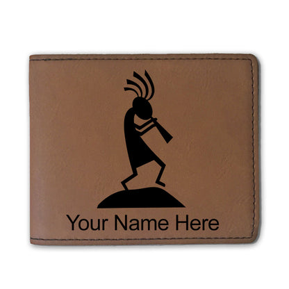 Faux Leather Bi-Fold Wallet, Kokopelli, Personalized Engraving Included