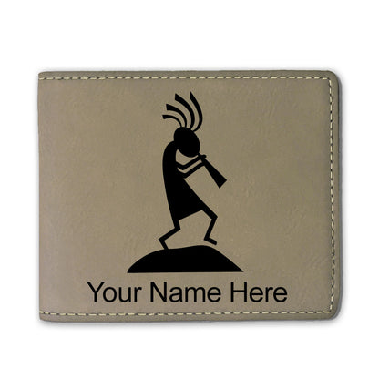 Faux Leather Bi-Fold Wallet, Kokopelli, Personalized Engraving Included