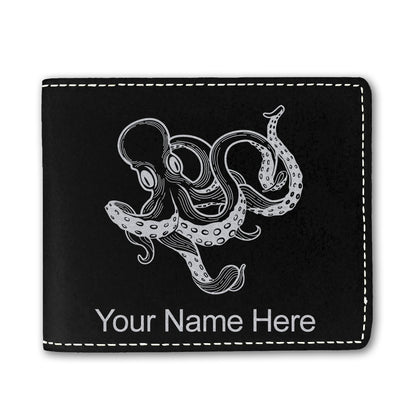 Faux Leather Bi-Fold Wallet, Kraken, Personalized Engraving Included