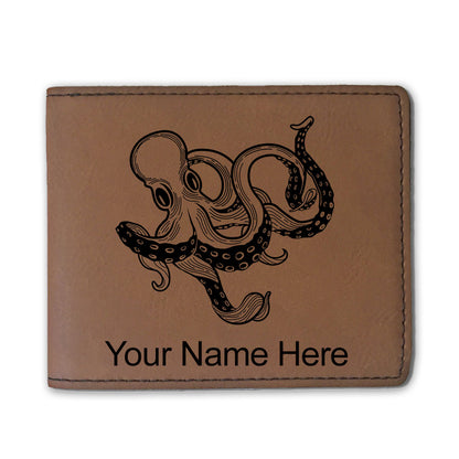 Faux Leather Bi-Fold Wallet, Kraken, Personalized Engraving Included