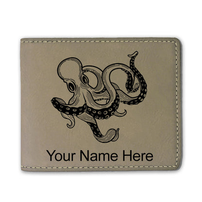 Faux Leather Bi-Fold Wallet, Kraken, Personalized Engraving Included
