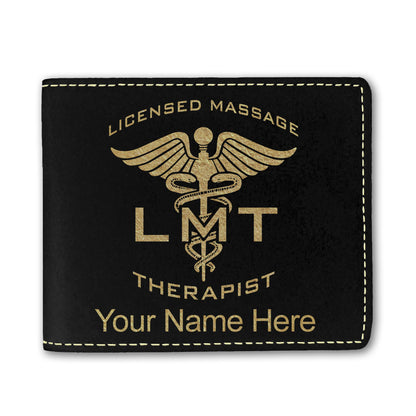 Faux Leather Bi-Fold Wallet, LMT Licensed Massage Therapist, Personalized Engraving Included