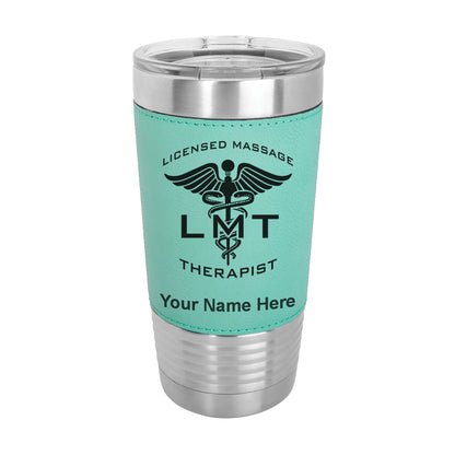 20oz Faux Leather Tumbler Mug, LMT Licensed Massage Therapist, Personalized Engraving Included - LaserGram Custom Engraved Gifts