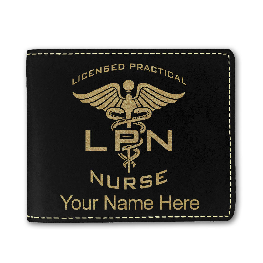 Faux Leather Bi-Fold Wallet, LPN Licensed Practical Nurse, Personalized Engraving Included