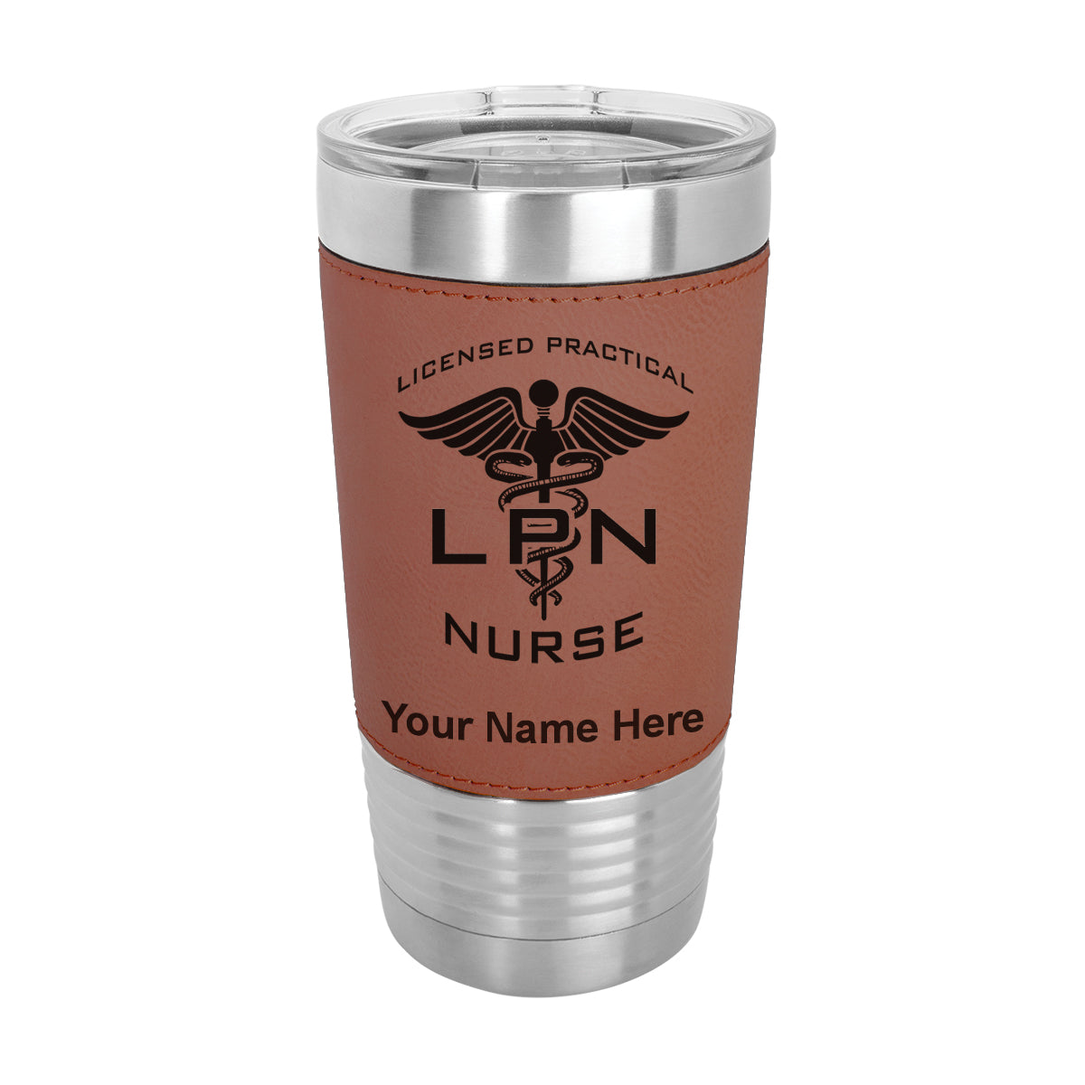 20oz Faux Leather Tumbler Mug, LPN Licensed Practical Nurse, Personalized Engraving Included - LaserGram Custom Engraved Gifts
