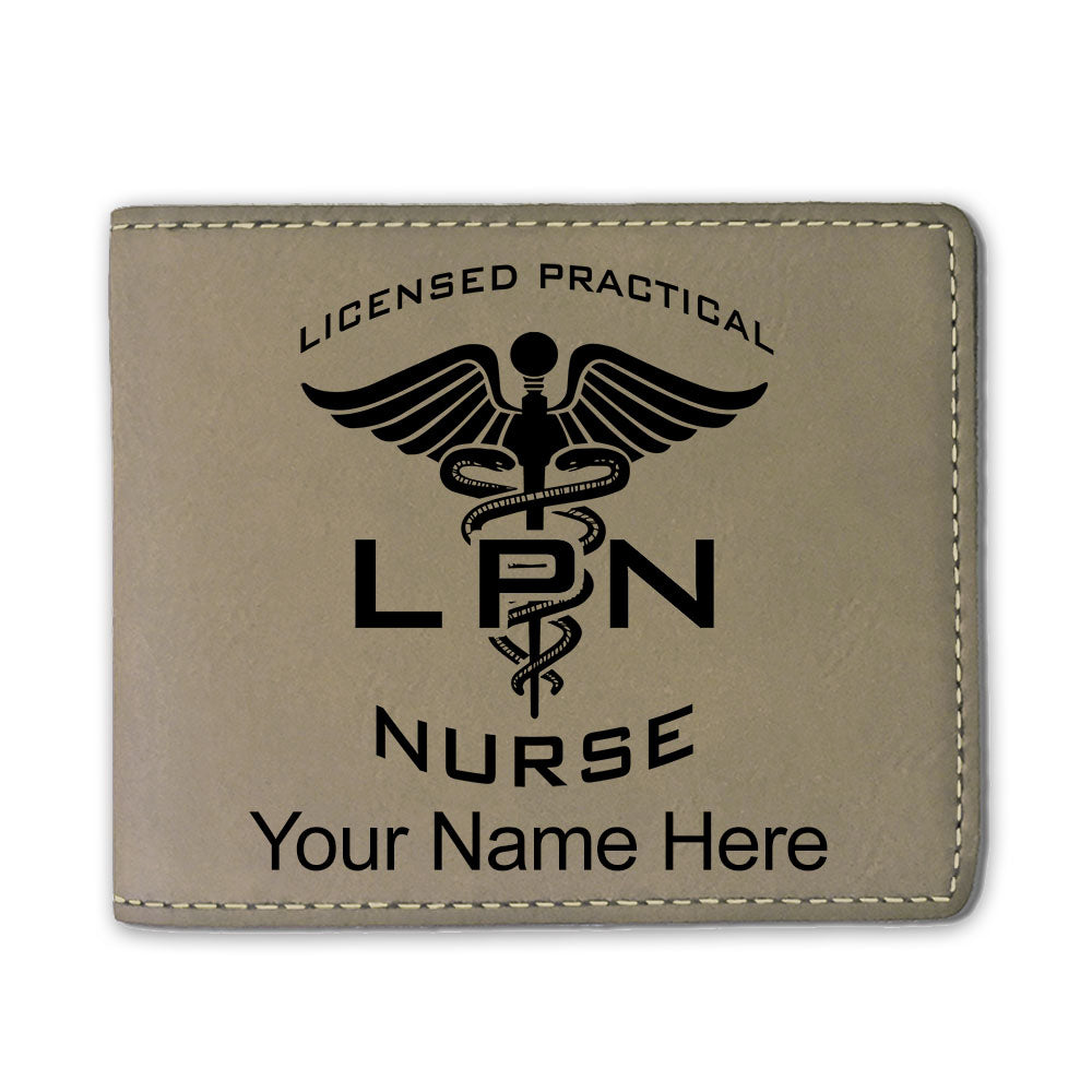 Faux Leather Bi-Fold Wallet, LPN Licensed Practical Nurse, Personalized Engraving Included