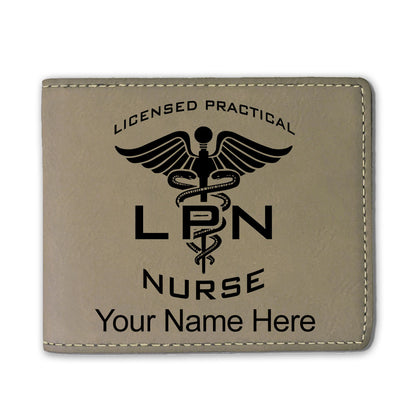 Faux Leather Bi-Fold Wallet, LPN Licensed Practical Nurse, Personalized Engraving Included