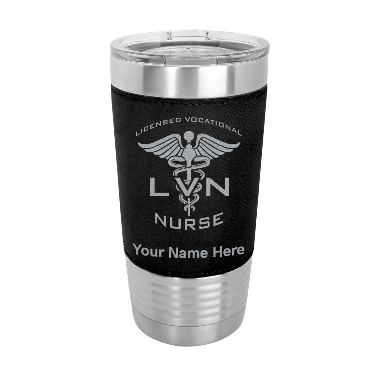 20oz Faux Leather Tumbler Mug, LVN Licensed Vocational Nurse, Personalized Engraving Included - LaserGram Custom Engraved Gifts