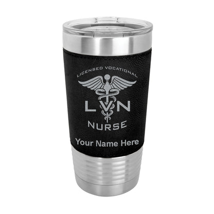 20oz Faux Leather Tumbler Mug, LVN Licensed Vocational Nurse, Personalized Engraving Included - LaserGram Custom Engraved Gifts