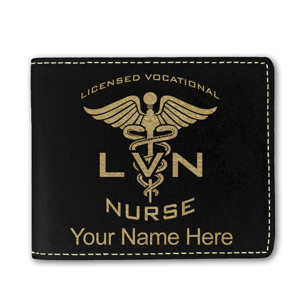 Faux Leather Bi-Fold Wallet, LVN Licensed Vocational Nurse, Personalized Engraving Included