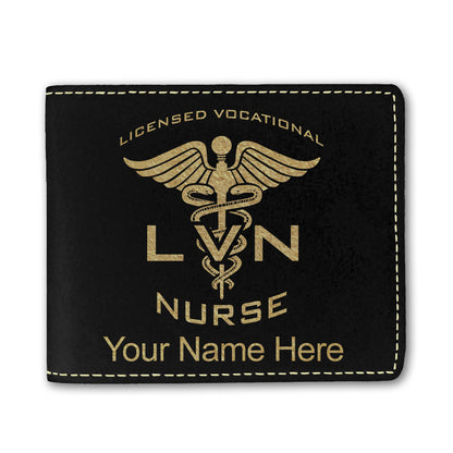Faux Leather Bi-Fold Wallet, LVN Licensed Vocational Nurse, Personalized Engraving Included