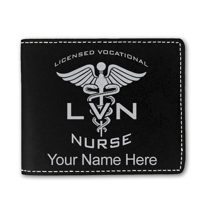 Faux Leather Bi-Fold Wallet, LVN Licensed Vocational Nurse, Personalized Engraving Included