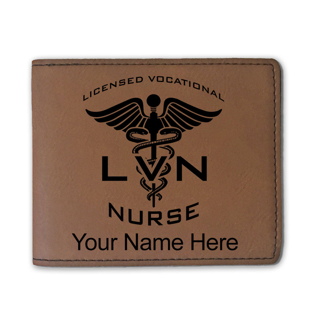 Faux Leather Bi-Fold Wallet, LVN Licensed Vocational Nurse, Personalized Engraving Included