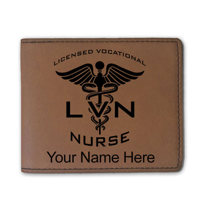 Faux Leather Bi-Fold Wallet, LVN Licensed Vocational Nurse, Personalized Engraving Included