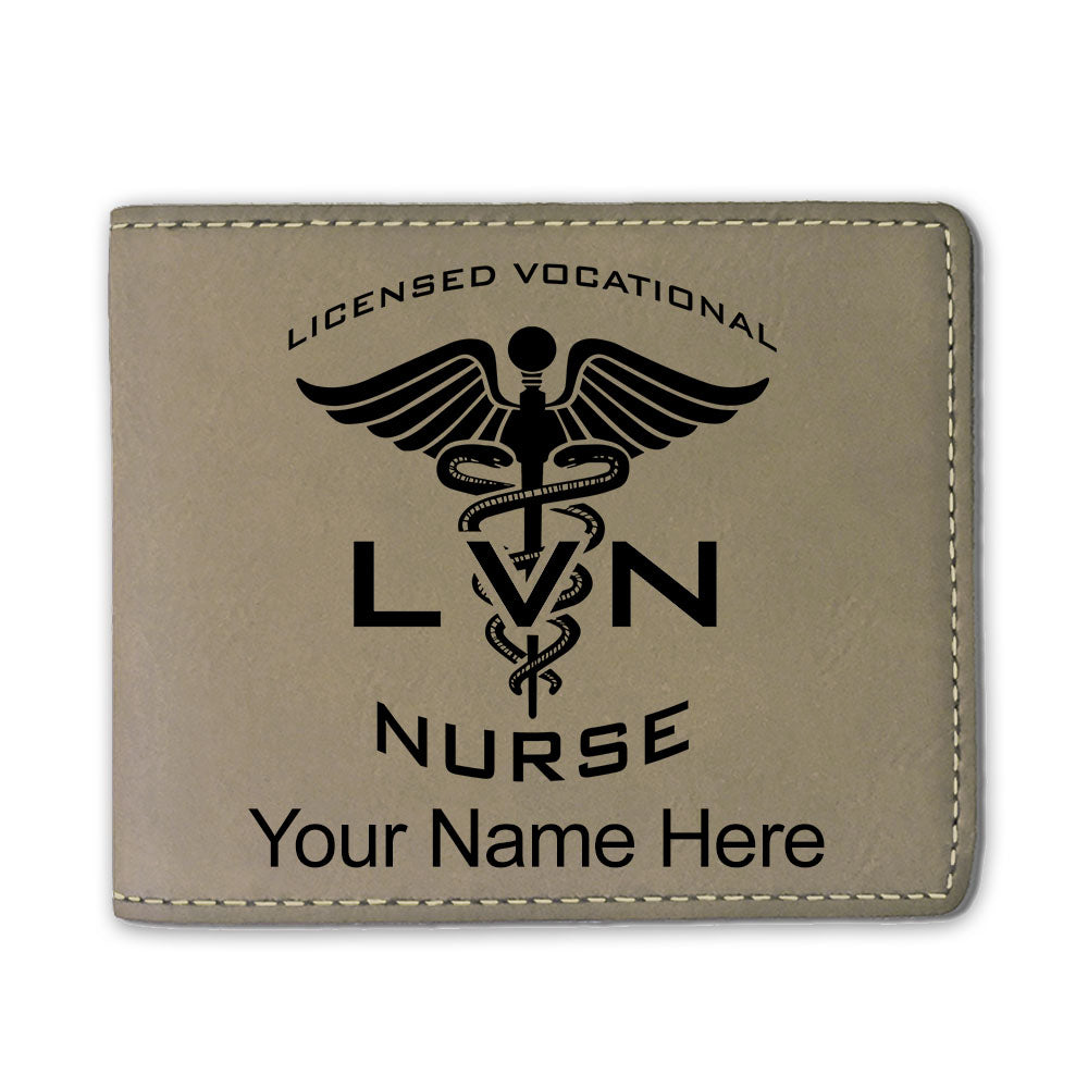 Faux Leather Bi-Fold Wallet, LVN Licensed Vocational Nurse, Personalized Engraving Included
