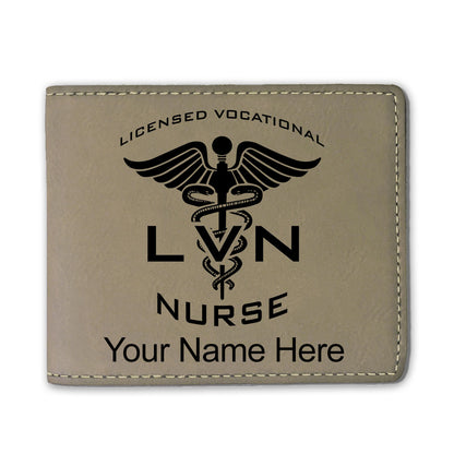 Faux Leather Bi-Fold Wallet, LVN Licensed Vocational Nurse, Personalized Engraving Included