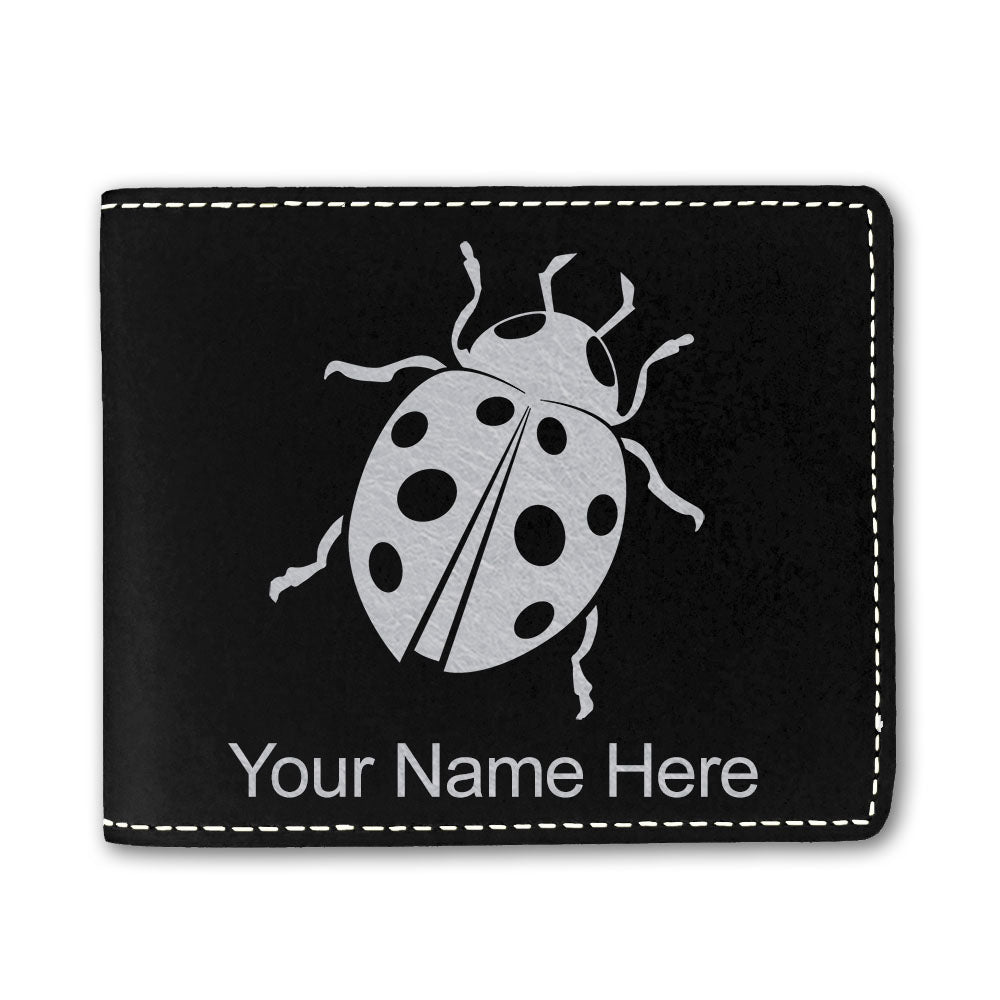Faux Leather Bi-Fold Wallet, Ladybug, Personalized Engraving Included