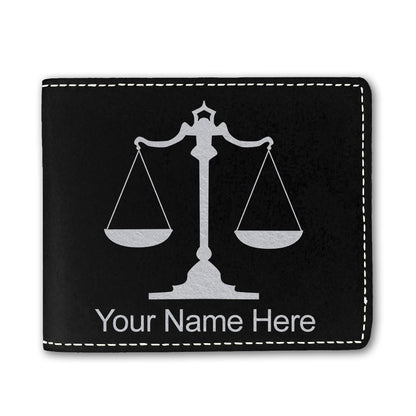 Faux Leather Bi-Fold Wallet, Law Scale, Personalized Engraving Included