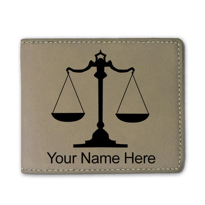 Faux Leather Bi-Fold Wallet, Law Scale, Personalized Engraving Included