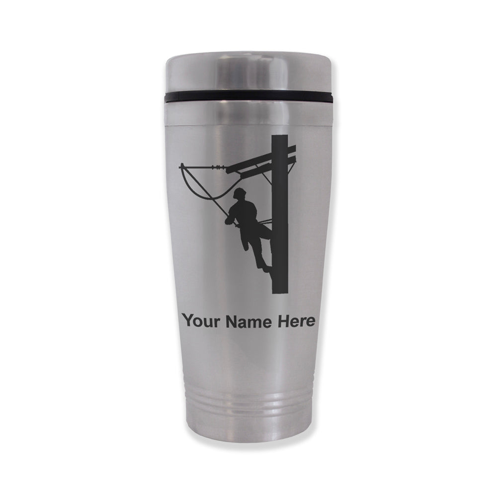 Commuter Travel Mug, Lineman, Personalized Engraving Included