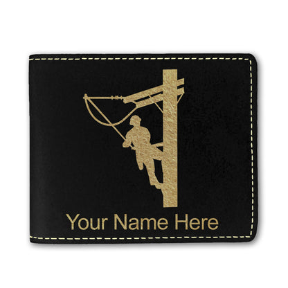 Faux Leather Bi-Fold Wallet, Lineman, Personalized Engraving Included
