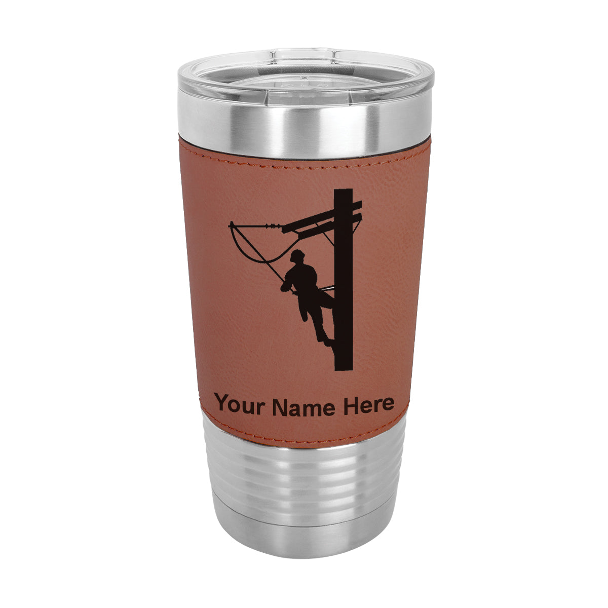 20oz Faux Leather Tumbler Mug, Lineman, Personalized Engraving Included - LaserGram Custom Engraved Gifts
