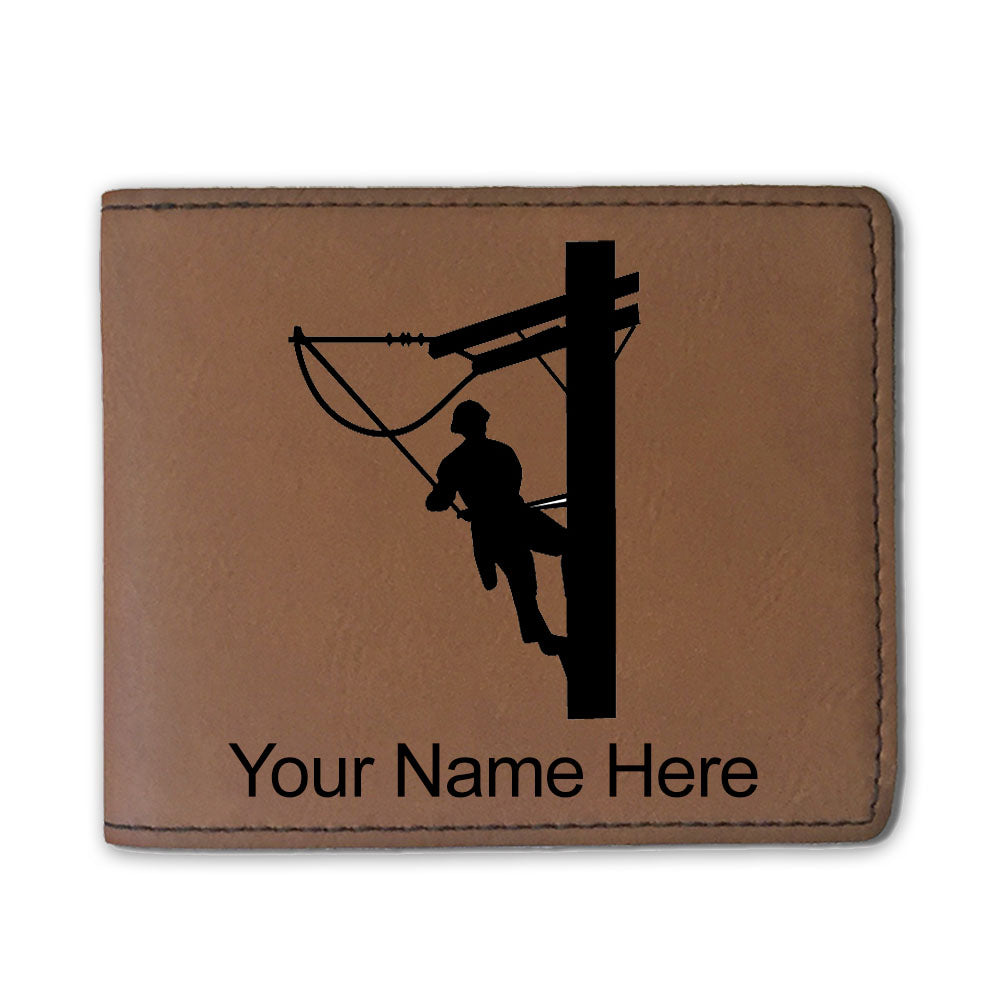 Faux Leather Bi-Fold Wallet, Lineman, Personalized Engraving Included