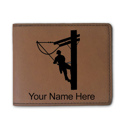 Faux Leather Bi-Fold Wallet, Lineman, Personalized Engraving Included