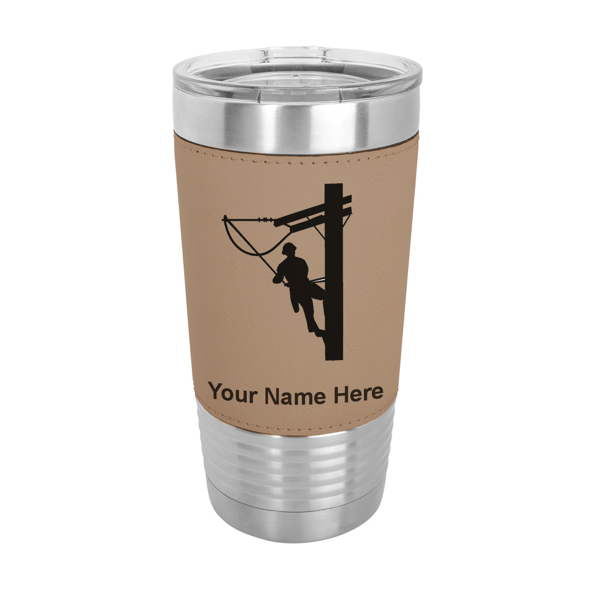 20oz Faux Leather Tumbler Mug, Lineman, Personalized Engraving Included - LaserGram Custom Engraved Gifts
