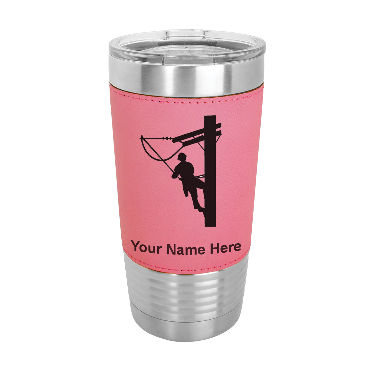 20oz Faux Leather Tumbler Mug, Lineman, Personalized Engraving Included - LaserGram Custom Engraved Gifts