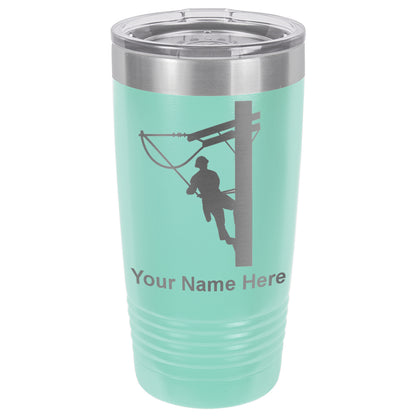 20oz Vacuum Insulated Tumbler Mug, Lineman, Personalized Engraving Included