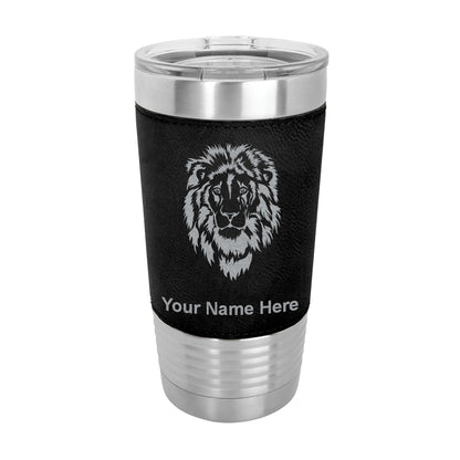 20oz Faux Leather Tumbler Mug, Lion Head, Personalized Engraving Included - LaserGram Custom Engraved Gifts