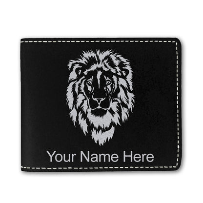 Faux Leather Bi-Fold Wallet, Lion Head, Personalized Engraving Included