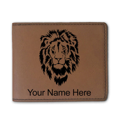 Faux Leather Bi-Fold Wallet, Lion Head, Personalized Engraving Included