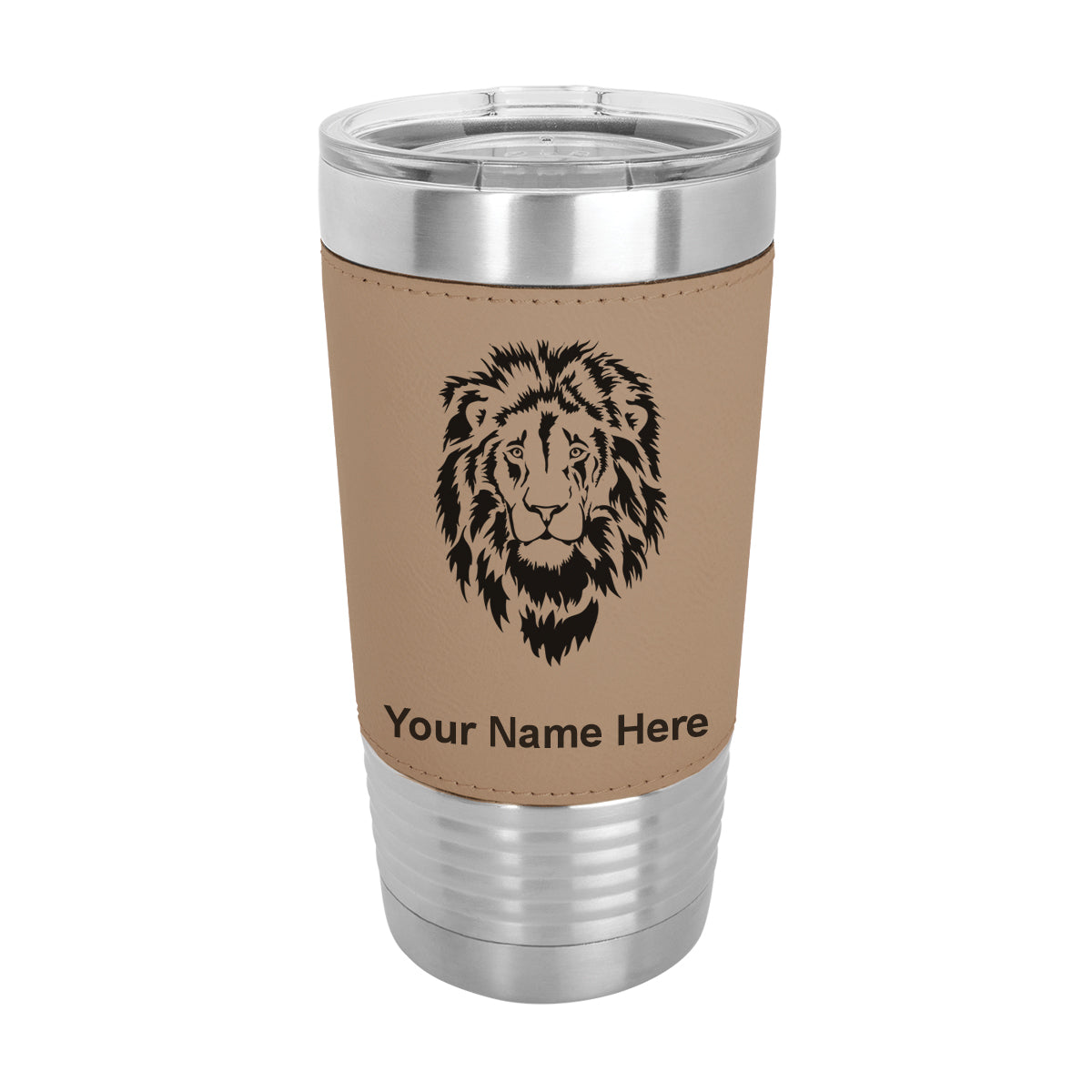 20oz Faux Leather Tumbler Mug, Lion Head, Personalized Engraving Included - LaserGram Custom Engraved Gifts