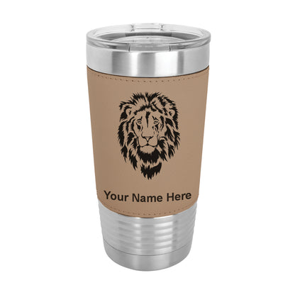 20oz Faux Leather Tumbler Mug, Lion Head, Personalized Engraving Included - LaserGram Custom Engraved Gifts