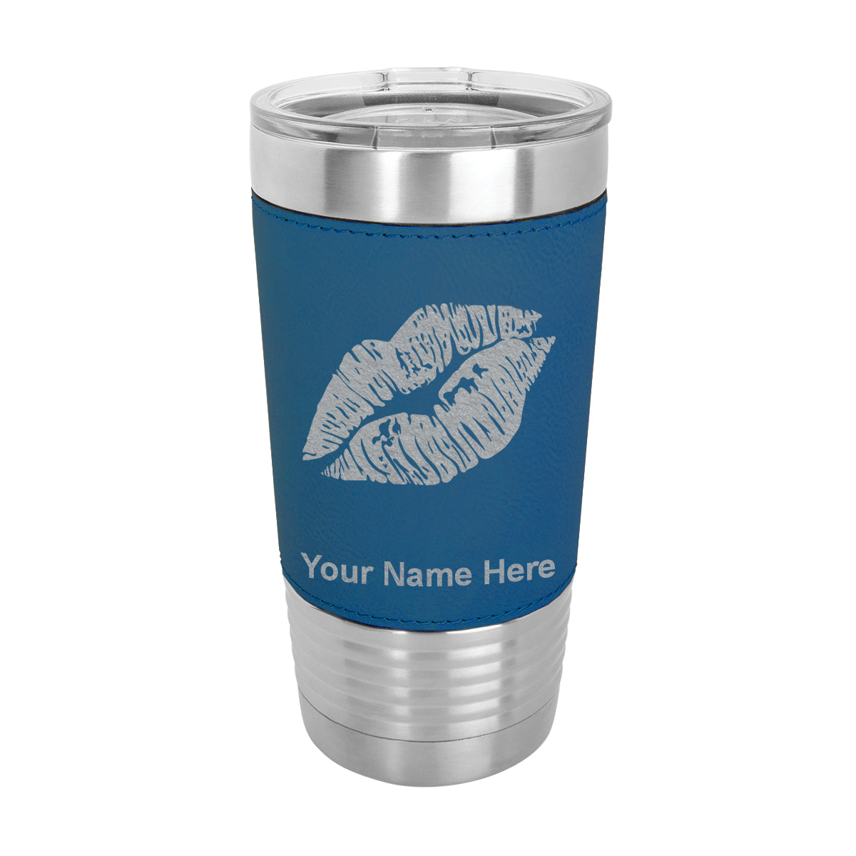 20oz Faux Leather Tumbler Mug, Lipstick Kiss, Personalized Engraving Included - LaserGram Custom Engraved Gifts