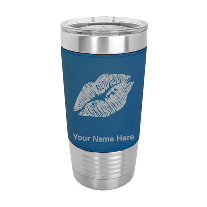20oz Faux Leather Tumbler Mug, Lipstick Kiss, Personalized Engraving Included - LaserGram Custom Engraved Gifts