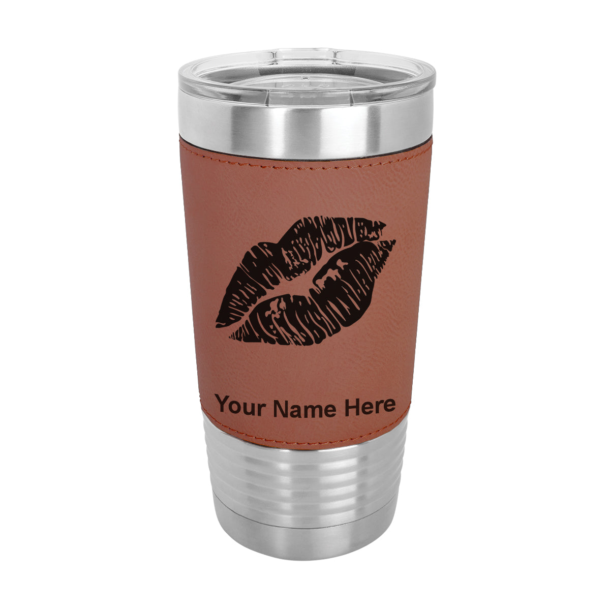 20oz Faux Leather Tumbler Mug, Lipstick Kiss, Personalized Engraving Included - LaserGram Custom Engraved Gifts
