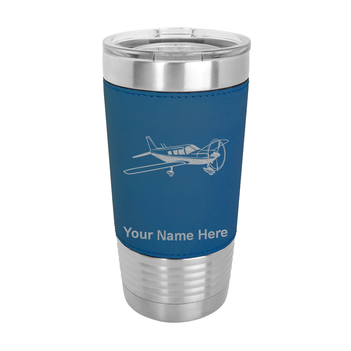 20oz Faux Leather Tumbler Mug, Low Wing Airplane, Personalized Engraving Included - LaserGram Custom Engraved Gifts