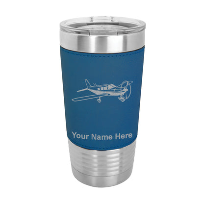 20oz Faux Leather Tumbler Mug, Low Wing Airplane, Personalized Engraving Included - LaserGram Custom Engraved Gifts