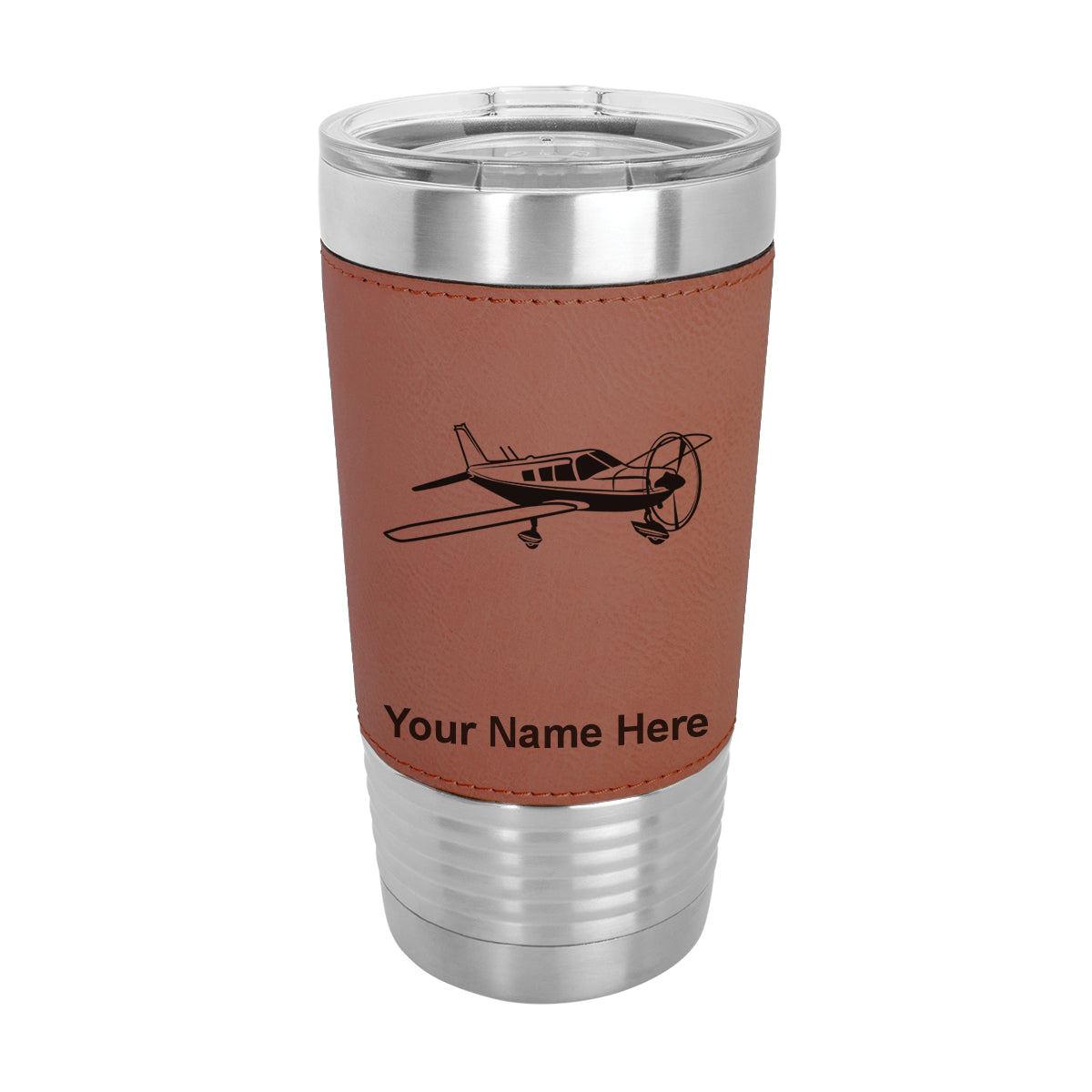20oz Faux Leather Tumbler Mug, Low Wing Airplane, Personalized Engraving Included - LaserGram Custom Engraved Gifts