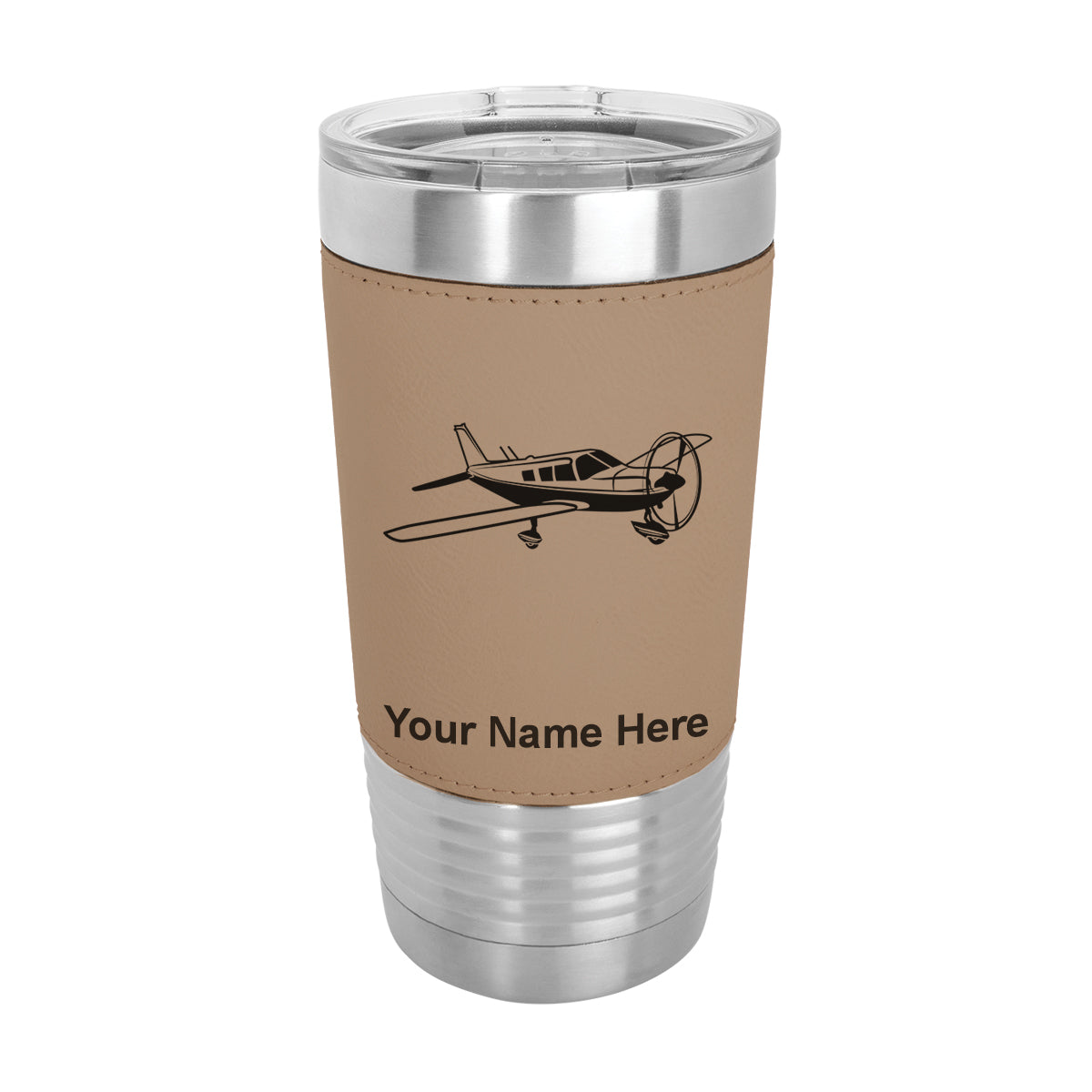 20oz Faux Leather Tumbler Mug, Low Wing Airplane, Personalized Engraving Included - LaserGram Custom Engraved Gifts