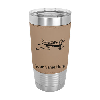 20oz Faux Leather Tumbler Mug, Low Wing Airplane, Personalized Engraving Included - LaserGram Custom Engraved Gifts